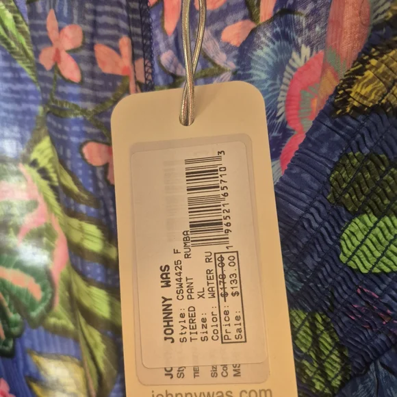 Johnny Was Blue Floral Wide_Legged Xl Striking Flowy Pants. Elastic Waist. - Picture 6 of 8